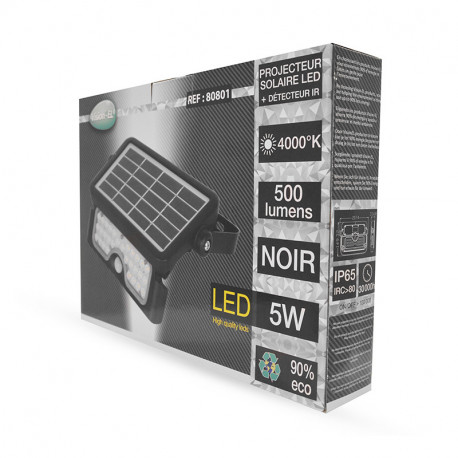 Projecteur Exterieur LED Solaire Noir 5W 4000K IP65 